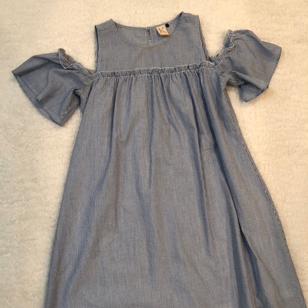 Seersucker off-shoulder dress